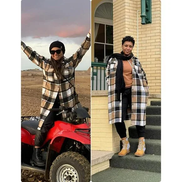 Women's Flannel Plaid Shacket Fall Oversized Long Button Down Shirt Jacket Shack